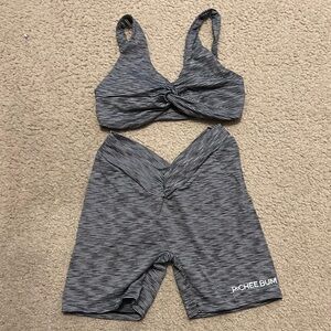 P CHEE BUM Gray Striped Sports Set